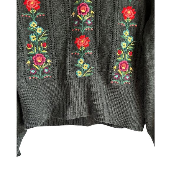 Sundance Medium Cashmere Wool Blend Boho Floral Cable Knit Embroidered Sweater - Picture 3 of 8